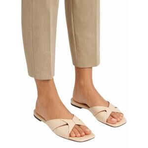 Theory Twisted Leather Sandal Slide Open Toe Beige Women Size 38